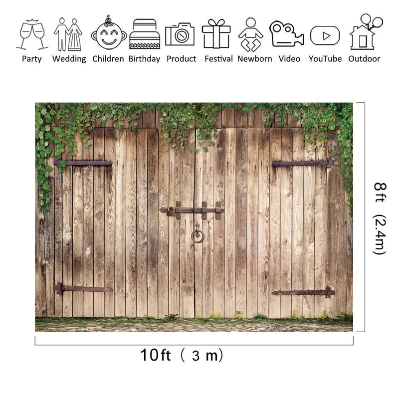 Riyidecor Western Rustic Barn Backdrop Farmhouse Door Wood Photography Backgrounds 10Wx8H Feet Retro Brown Family Reunion Plank Shabby Chic Photo Shoot Party Birthday Decor Props Photo Shoot Vinyl - Image 3